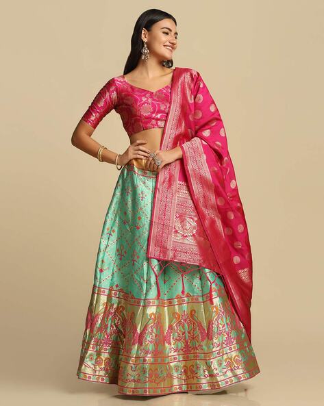 Shop Designer Lehenga Choli Printed Silk in Green and Pink Online : 257859  - Lehenga Choli