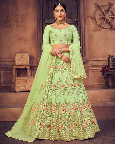 Wedding Collection Online Lehenga in Persian Green Embroidered Fabric  LLCV111340