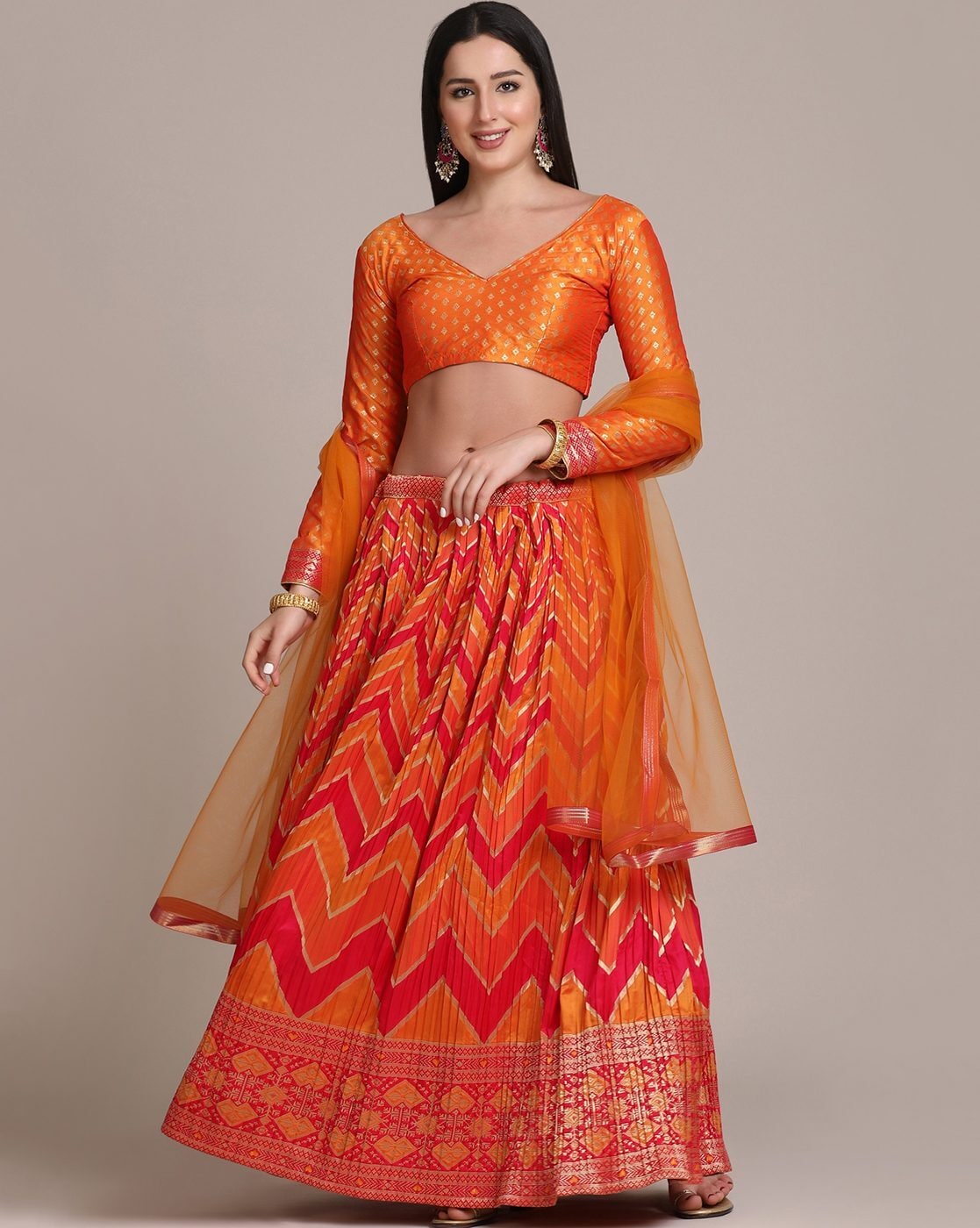 Buy Shades Of Pink and Orange Multi Kali Lehenga with Orange Organza Blouse  and Butties by SVA BY SONAM & PARAS MODI at Ogaan Online Shopping Site