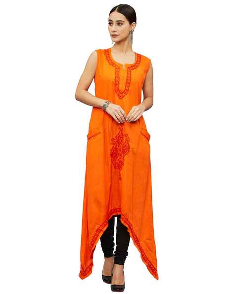 Buy Kurta Women Orange & White Kurti for Women Hand Printed Kurti  Sleeveless Kurti Gift for Her Machine-wash Indian Ethnic Dress Online in  India - Etsy