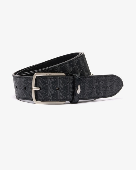 Grained-leather belt with logo-engraved buckle
