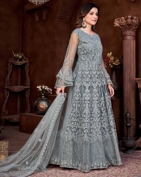 Grey anarkali hot sale