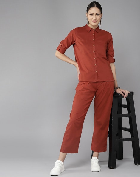 Buy Fashfun Womens coord Set Solid Crepe tieup Shirt and Bootcut Pant  Set Online at Best Prices in India  JioMart