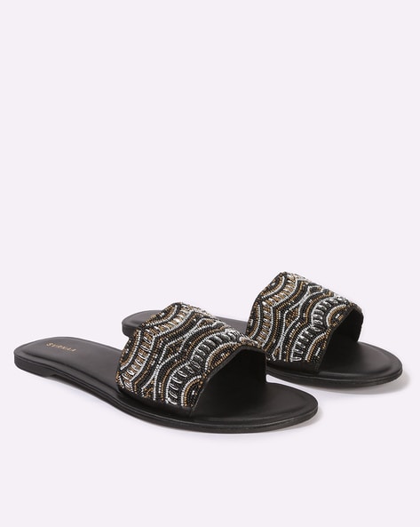 Chain Embellished Black Jelly Sandals Fashion Double Strap Open Toe Flat  Sandals - China Women Sandals and Slides Footwear price | Made-in-China.com