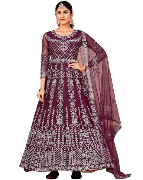 Buy Indian Traditional Soft Net Sleeveless/Full Sleeves Size-L Anarkali/Gown  Round Neck-Pink at Amazon.in