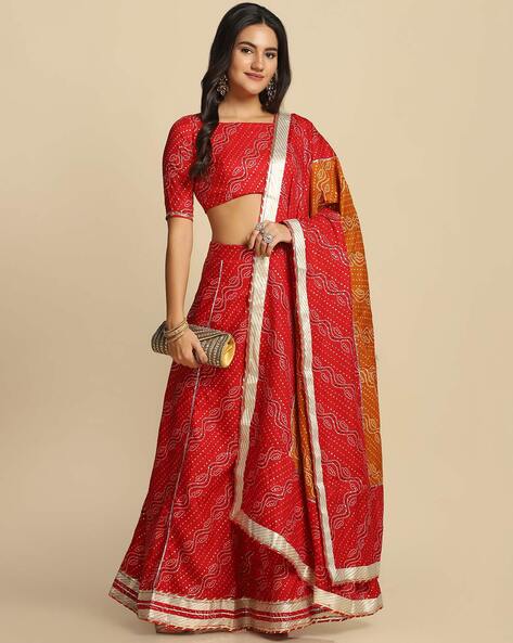 Buy Bandhani Printed Off White Cotton Lehenga Choli (NWG-1409) Online