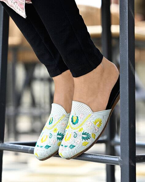 Embroidered Slip-On Mules