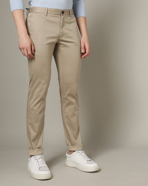 Buy INDIAN TERRAIN Natural Solid Cotton Blend Slim Fit Mens Trousers |  Shoppers Stop
