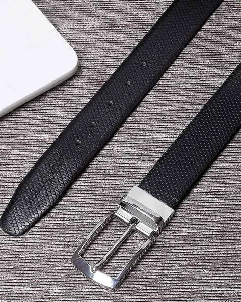 Men Textured Genuine Leather Wide Reversible Belt