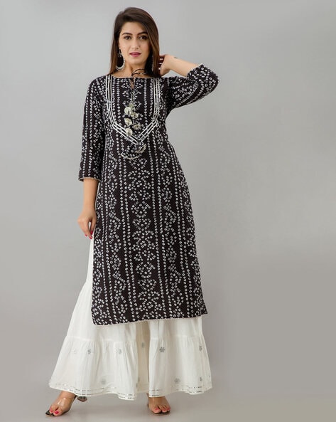 Women Bandhani Printed Pure Cotton Plus Size Straight Kurta (48, Black) :  Amazon.in: Fashion