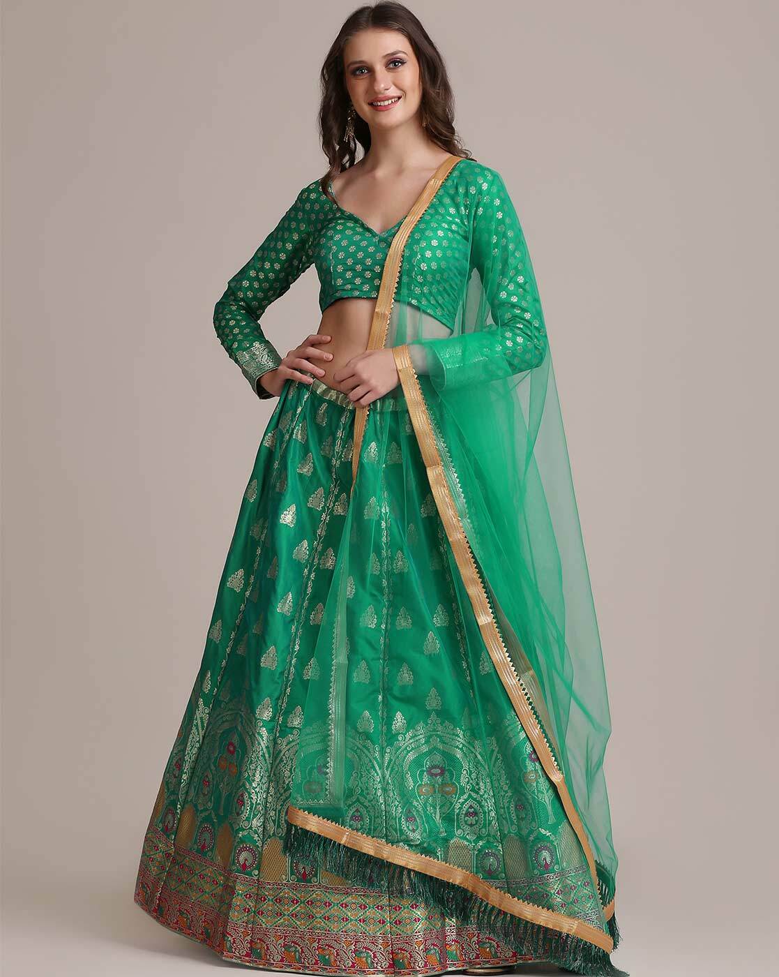 Green Ready to Wear Lehenga & Blouse With Dupatta