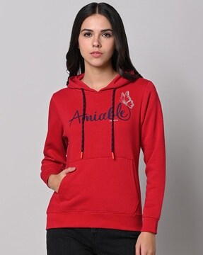 Fleece Red Women Hoodie Typography Design, Size: Large at Rs 285/piece in  Ludhiana