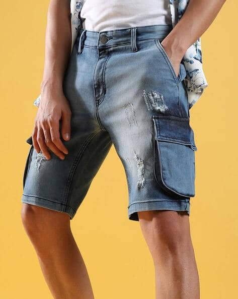 Single-Pleat Denim Shorts