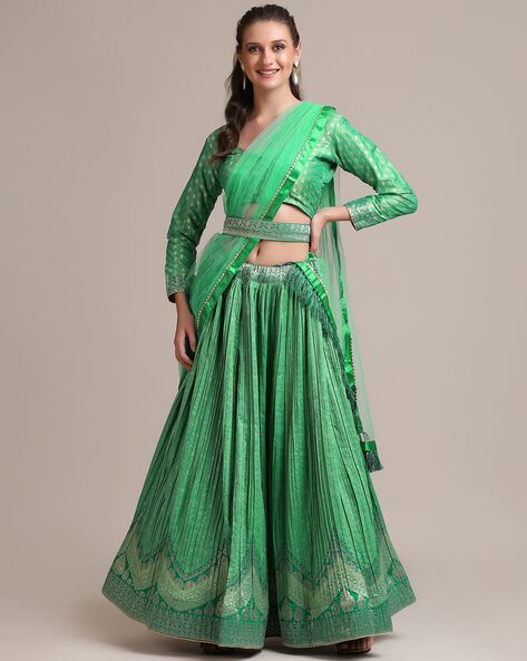 Lehenga Choli Silk Green Pink Foil Print Lehenga Choli – Kajols - Indian &  Pakistani Fashion & Tailoring