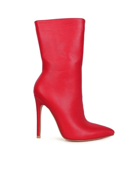 Red mid calf store boots