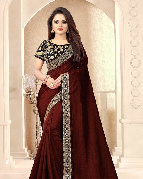 satin silk plain saree with Digital printed blouse