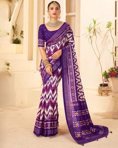 Purple Color Saree On Banarasi Sailk With Copper Zari Work - Ethnic Race