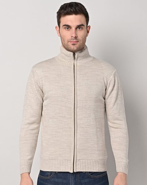 zip front cardigan with ribbed hems