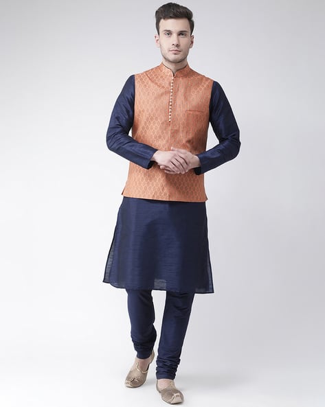 Buy Orange Navy Blue Ethnic Suit Sets for Men by Dethnic Online