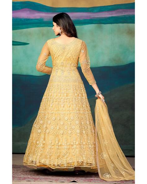 Mustard Yellow Color Soft Georgette Anarkali Gown With Floral Printed –  TANHAI