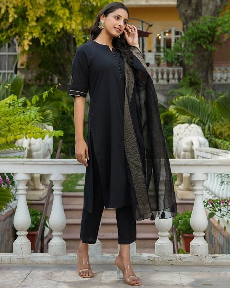 Buy Black Rayon Plain U Neck Anarkali Pant Set For Women by Pheeta Online  at Aza Fashions.