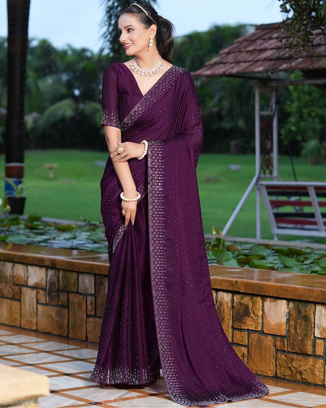 Buy Purple Georgette Saree With Blouse Piece online-Karagiri