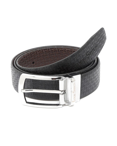 LOUIS STITCH Men Reversible Belt with Tang-Buckle Closure For Men (Silver, 36)