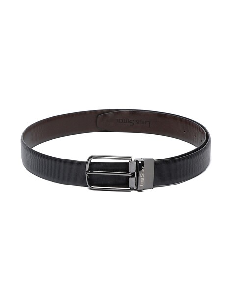 Men Textured Genuine Leather Wide Reversible Belt