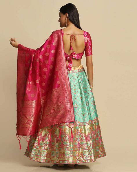 PAPA DON'T PREACH BY SHUBHIKA presents Pink And Green Strips Half Lehenga +  Blouse exclusively available at FEI