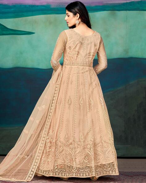 Buy Indian Clothes - Soft Peach Lucknowi Embroidery Wedding Anarkali Gown