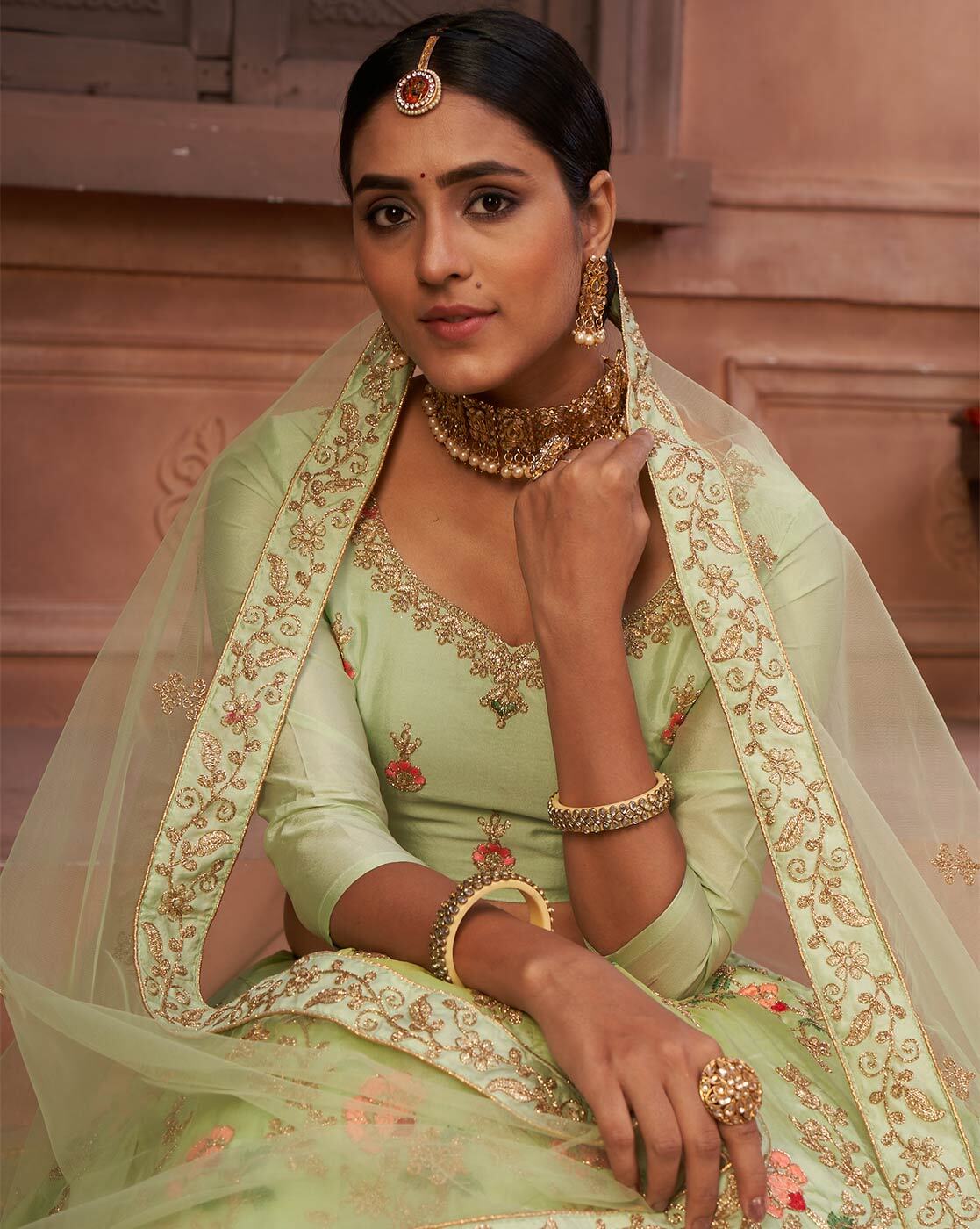WeddingDays.in on Instagram: “Looking picture perfect in her pista green  lehenga and white floral jewellery, she is winning … | Bridal looks, Bridal  outfits, Bridal