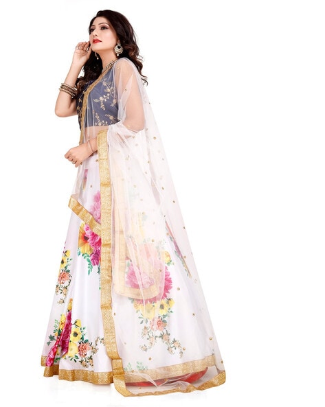 Aqua and Off White Net Lehenga Style Saree with Blouse: SXZ2084 | Lehenga  style saree, Lehenga style, Lehenga saree design