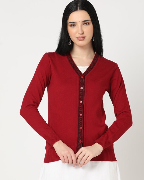 Buy Red V-Neck Waist Coat Cotton Jacket for Ladies Online on Brown Living |  Womens Jacket