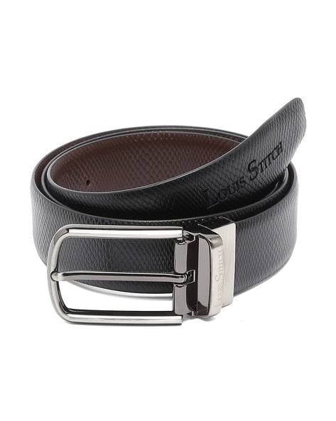 LOUIS STITCH Men Textured Genuine Leather Wide Reversible Belt For Men (Grey, 28)