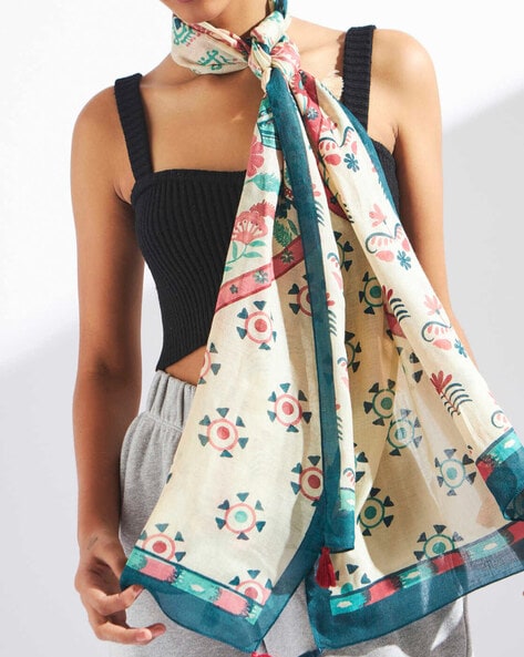 Printed Women Scarf with Contrast Border Price in India