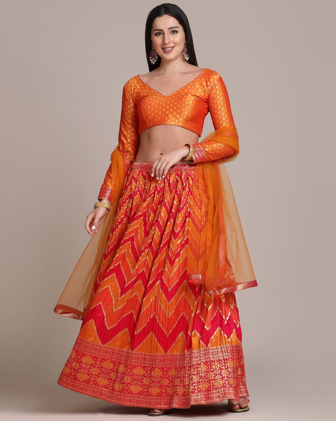 Yellow Pink Orange Floral Embroidered Lehenga Set – 101 Hues