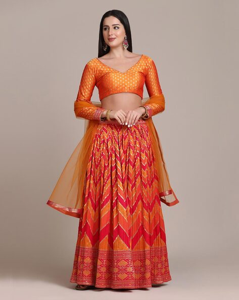 Pink & Orange Placement Printed Lehenga And Indo Couple Dress – Ajlio  Lifestyle