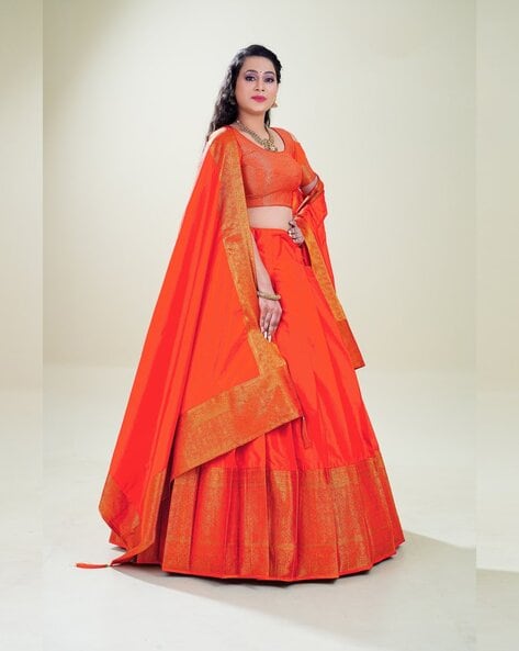 Traditional Pakistani Bridal Orange Red Lehenga Choli Dress – Nameera by  Farooq