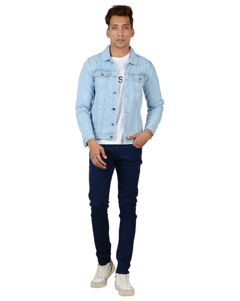 collared shirt with denim jacket