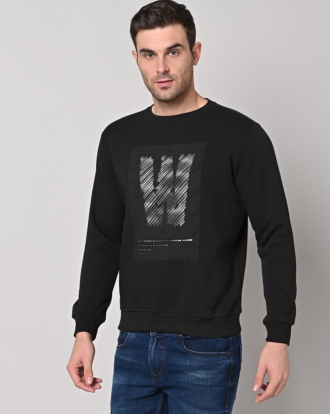 NO COFFEE × CLUBHAUS CREW SWEAT SHIRT Buy STATUS QUO Typographic Print Crew-Neck S Online | Ajio.com