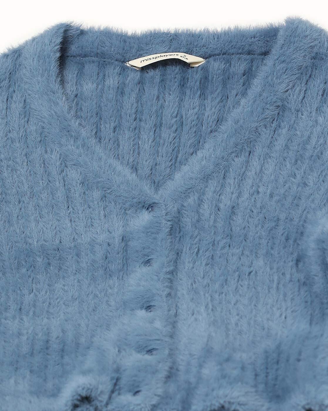 RSQ Womens Chenille Cable V Neck Sweater - LIGHT BLUE