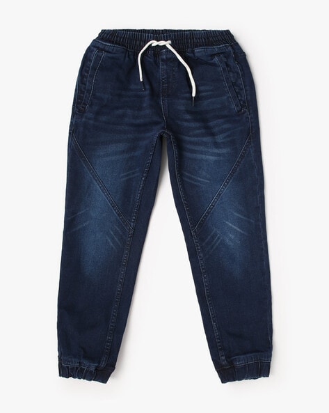 Mid-Wash Panelled Jogger Jeans