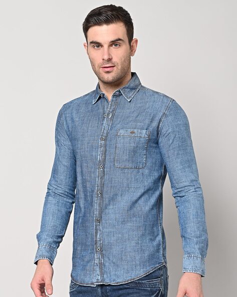 Buy Mufti Blue Washed Denim Slim Fit Casual Shirt - Shirts for Men 1168073  | Myntra