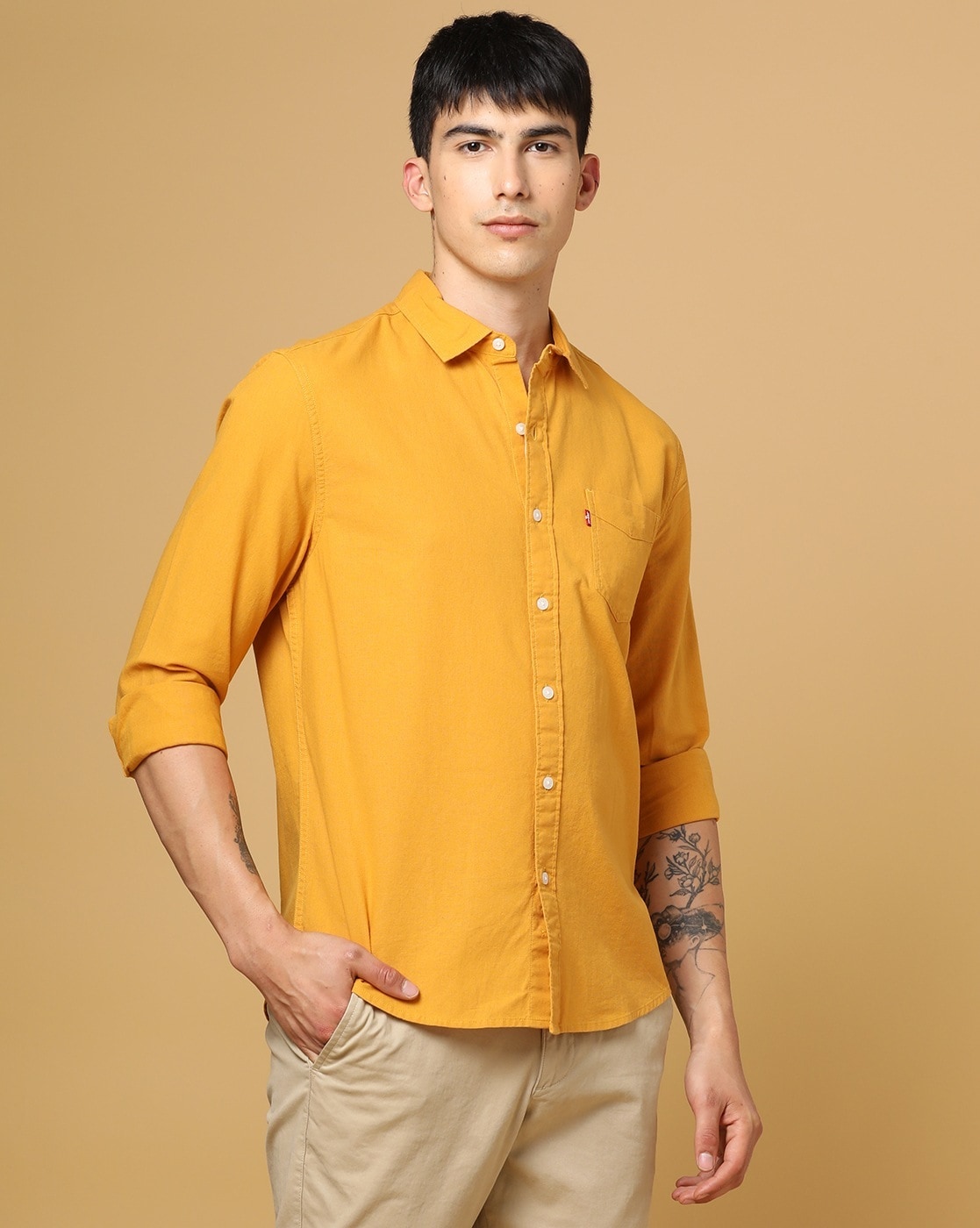 Padded Slouchy 1 Pocket Shirt - Yellow