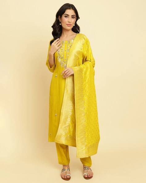 SVARAA Floral Embroidered Straight Kurta Set with Dupatta