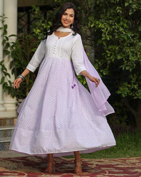 Women's White Anarkali Gown With Dupatta - (2Pcs) - Saras The Label | White  anarkali, Anarkali gown, Gown with dupatta