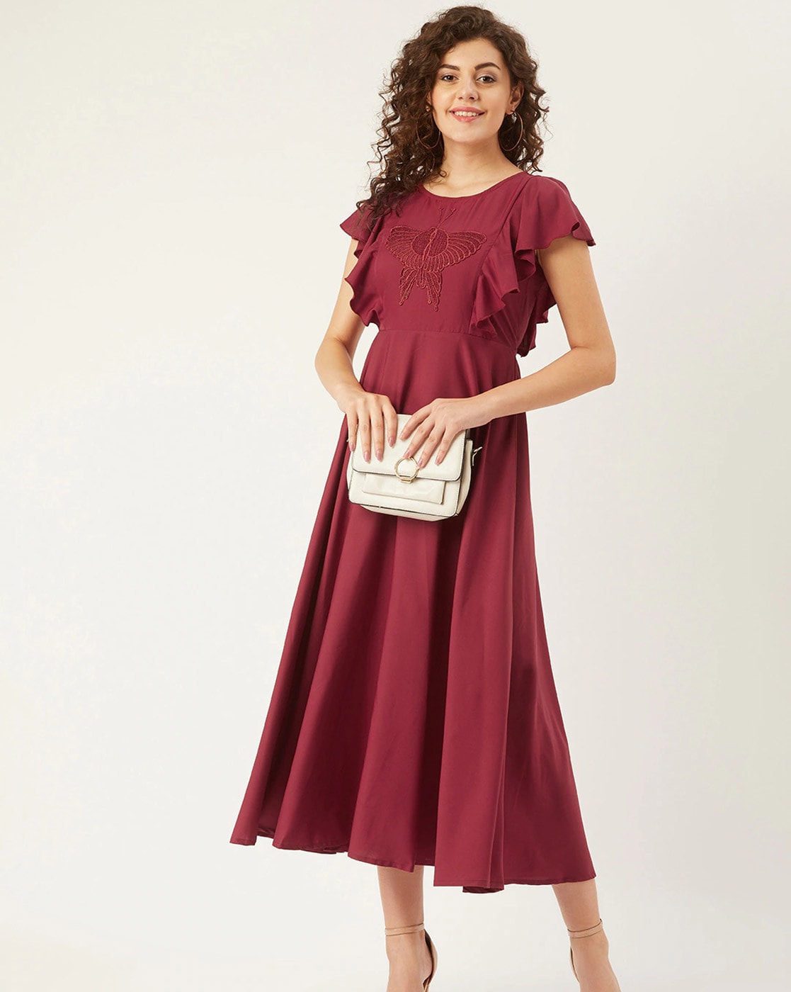 Buy U&F Women White & Red Floral Print Maxi Dress - Dresses for Women  10935186 | Myntra