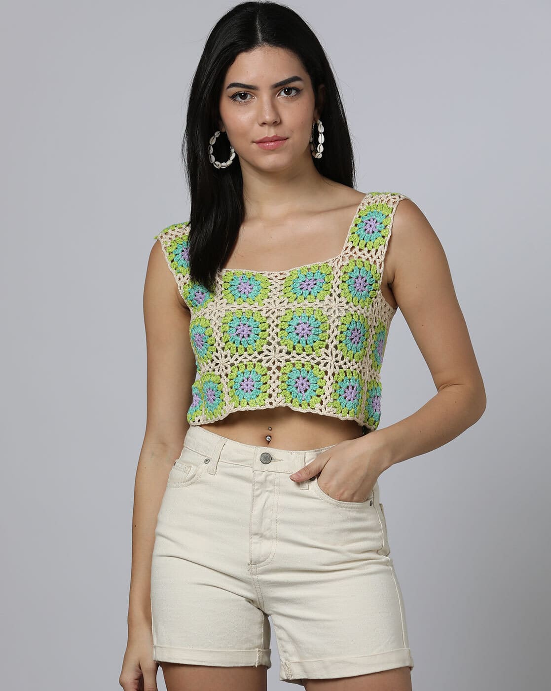 multi coloured crochet top