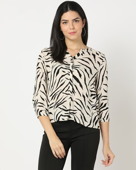 Animal Print Band-Collar Top