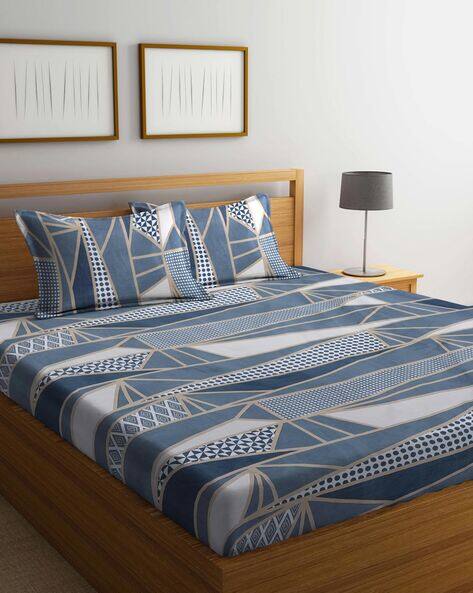 KLOTTHE 300 TC Geometric Print Fitted Double Bedsheet with Pillow Covers
